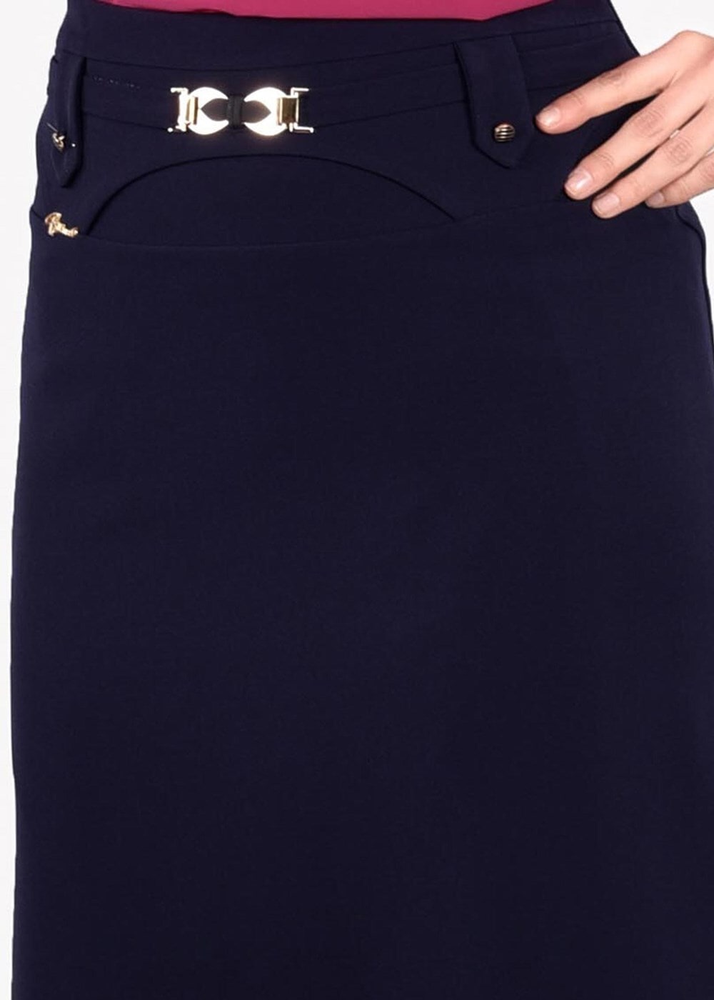 Hijab clothing NAVY BLUE T 5214 Işıl Lıfe-Kemer Detaylı Etek