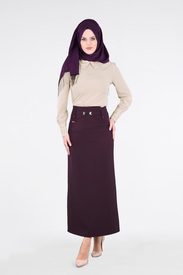 Vêtements hijab  T 5214 Işıl Lıfe-Kemer Detaylı Etek - TRENDTESETTÜR