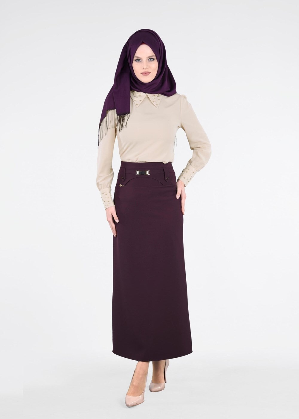 Hijab clothing PLUM T 5214 Işıl Lıfe-Kemer Detaylı Etek