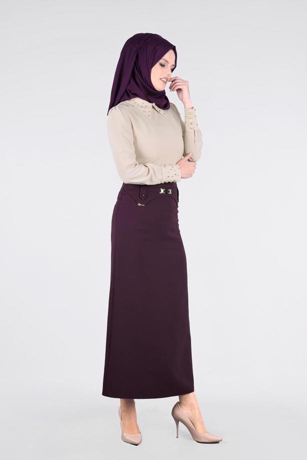 Vêtements hijab  T 5214 Işıl Lıfe-Kemer Detaylı Etek - TRENDTESETTÜR