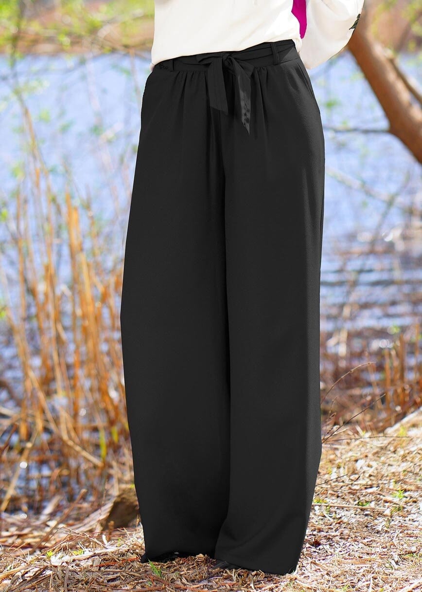 Hijab clothing BLACK T 6001 Işıl Lıfe-Kuşaklı Pantolon Etek