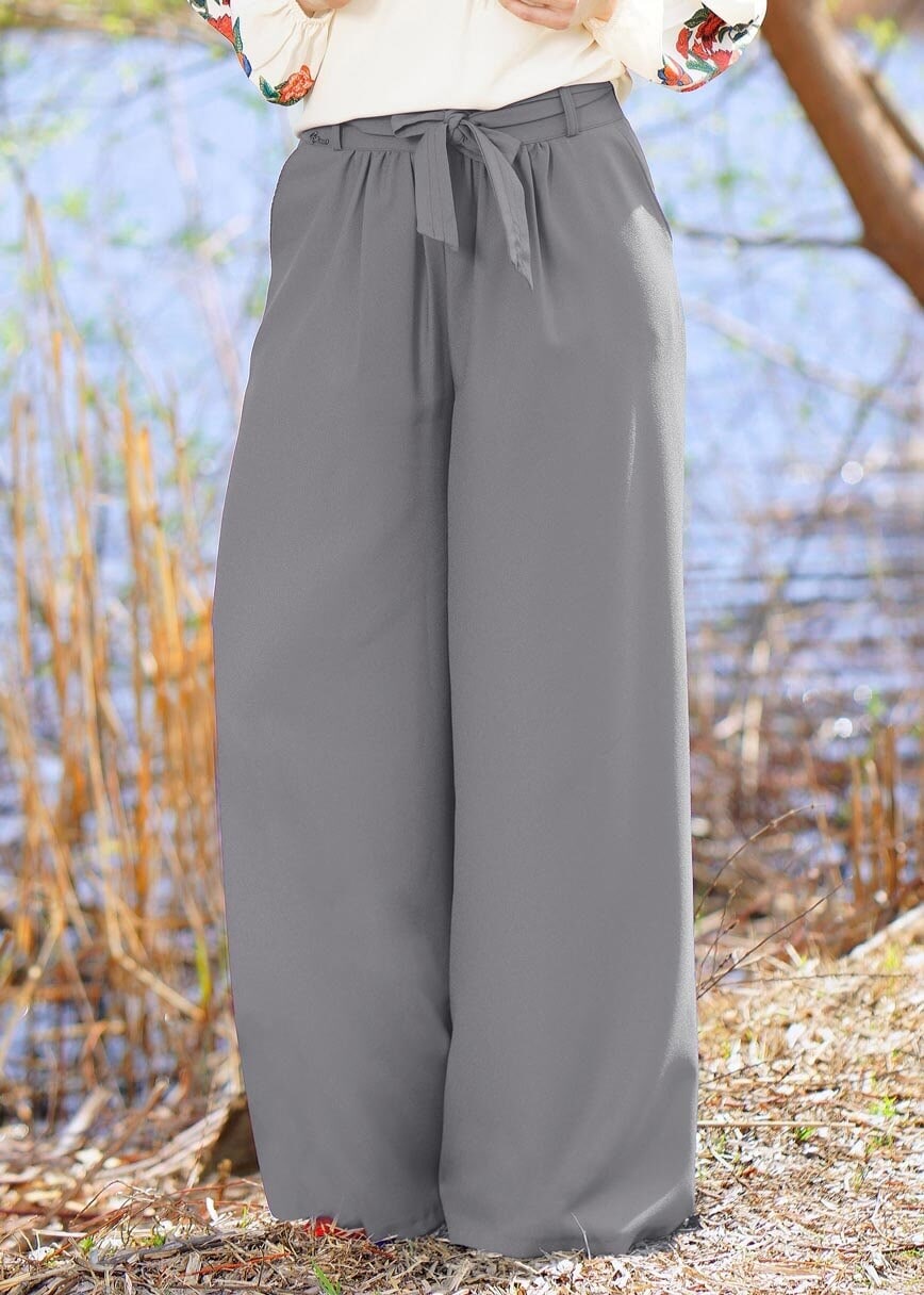 Hijab clothing GREY T 6001 Işıl Lıfe-Kuşaklı Pantolon Etek