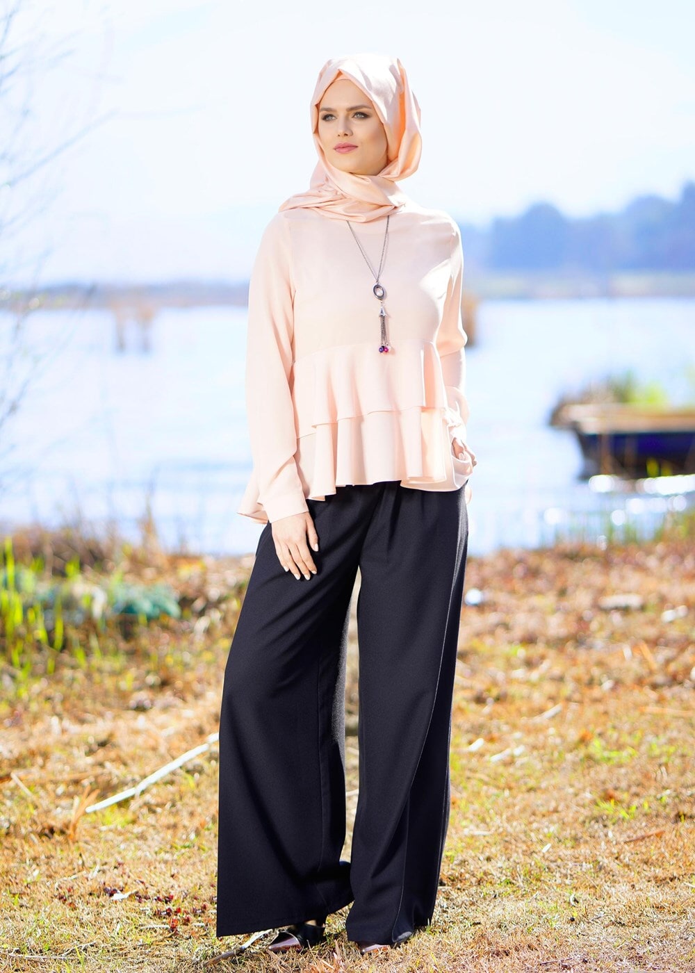 Hijab clothing NAVY BLUE T 6001 Işıl Lıfe-Kuşaklı Pantolon Etek