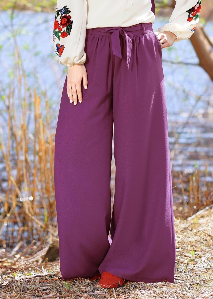 Hijab clothing PURPLE T 6001 Işıl Lıfe-Kuşaklı Pantolon Etek