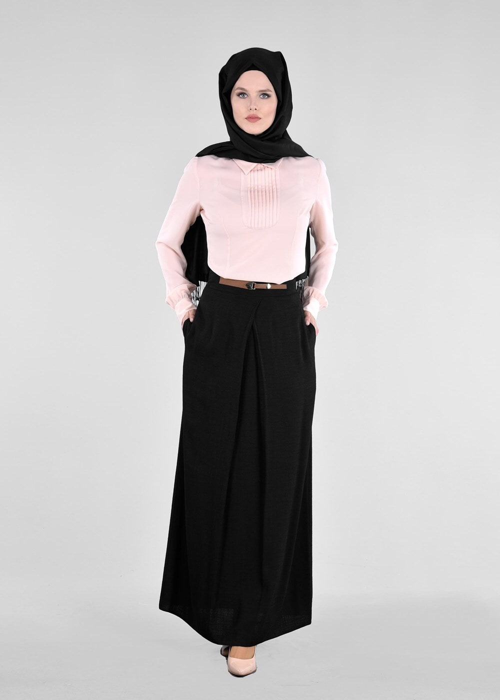 Tesettür giyim SİYAH T 6869 Ezgim Tesettür Etek-Alv Fashion