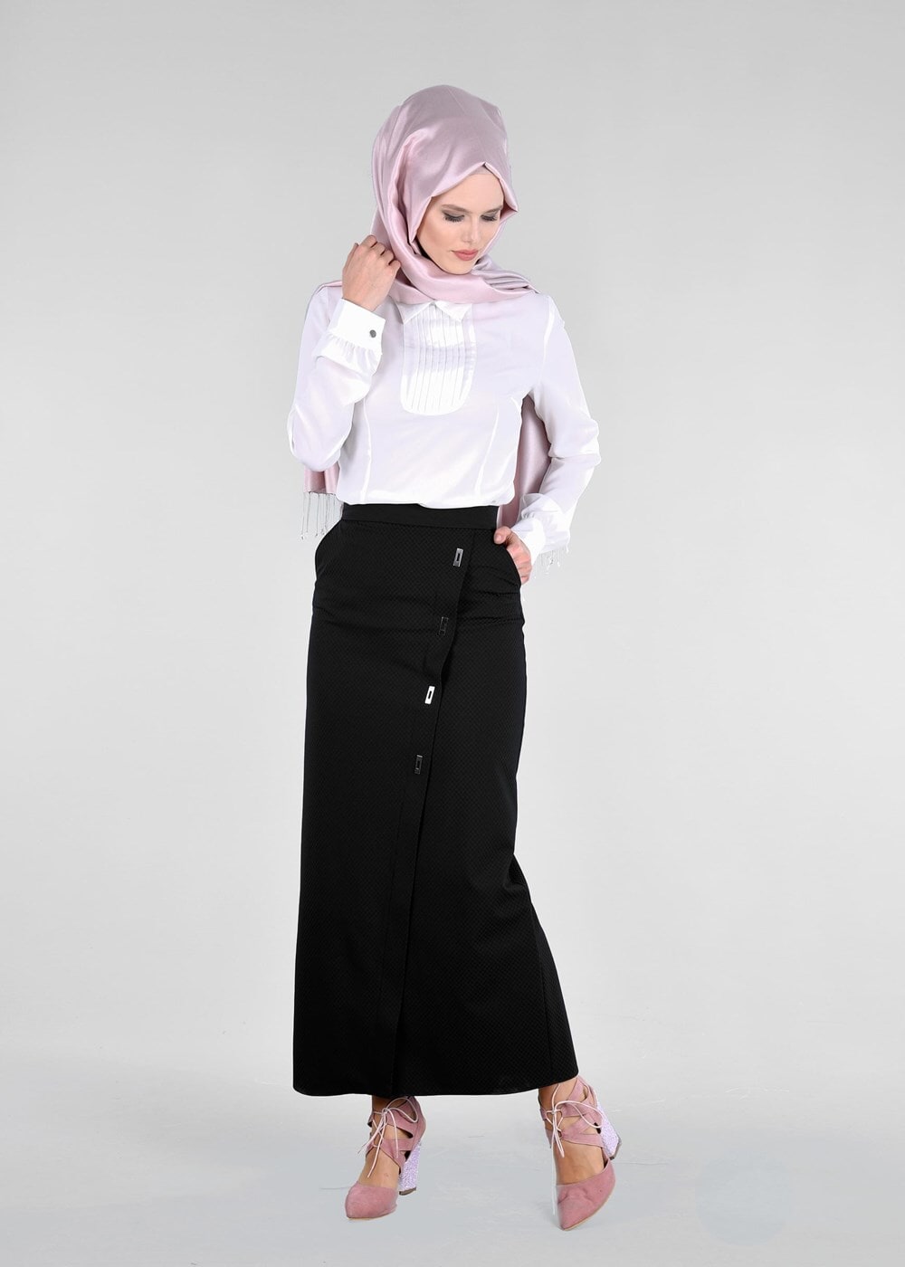 Tesettür giyim SİYAH T 6870 43658 Tesettür Etek-Alv Fashion