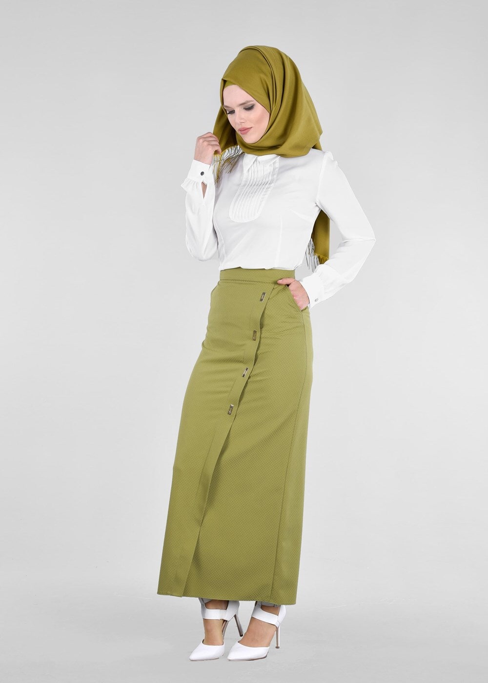 Tesettür giyim YEŞİL T 6870 43658 Tesettür Etek-Alv Fashion