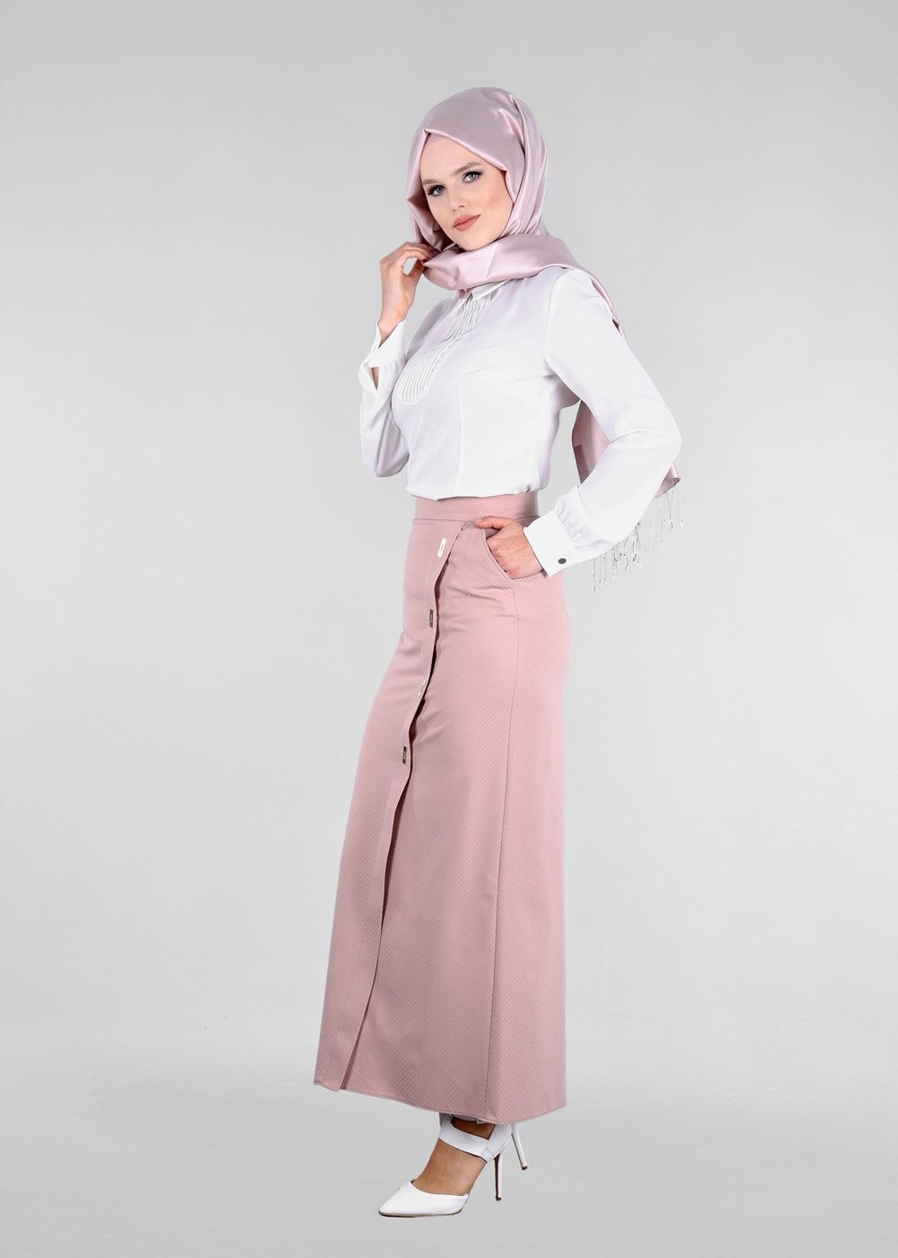 Tesettür giyim PUDRA T 6870 43658 Tesettür Etek-Alv Fashion