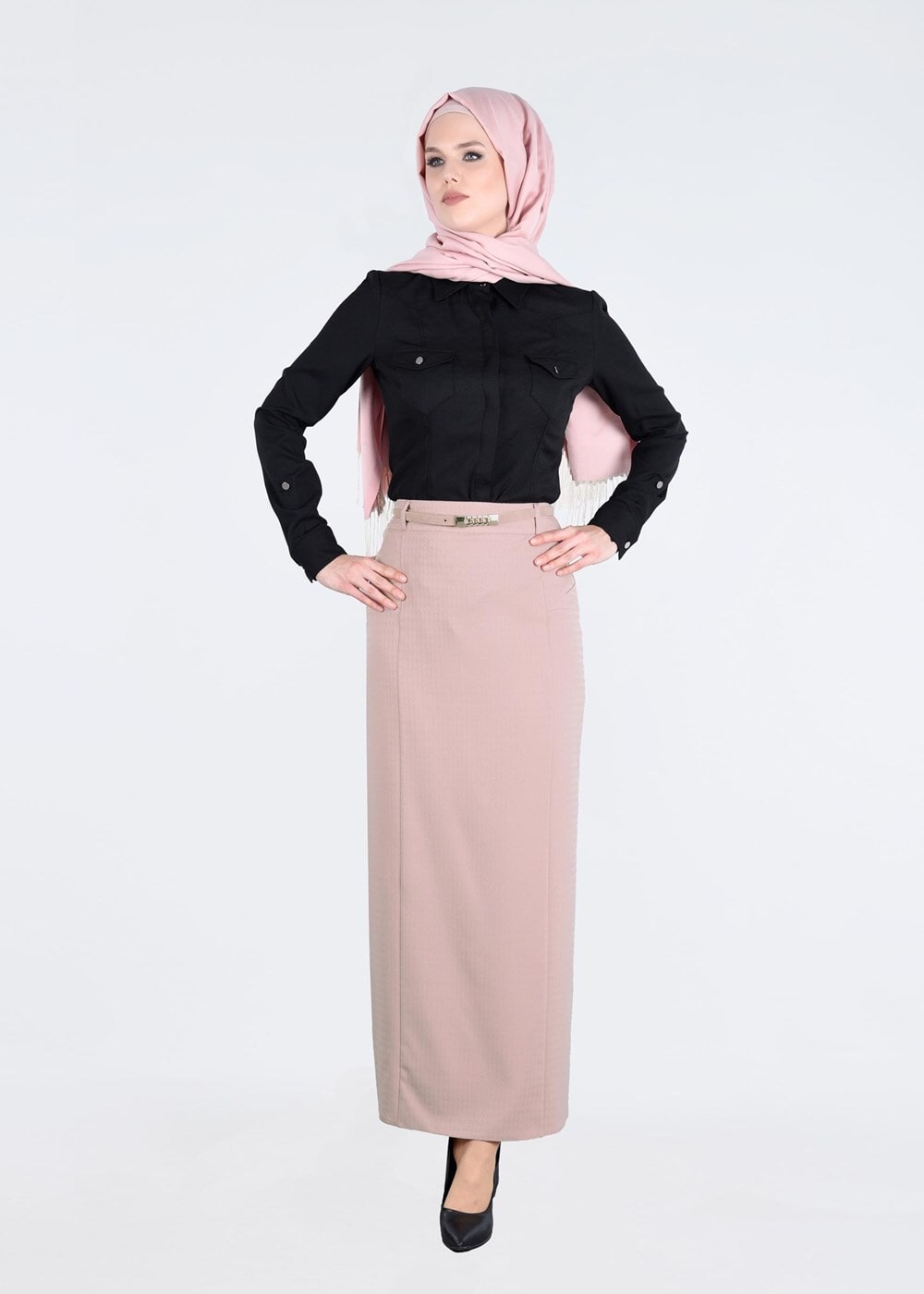 Tesettür giyim PUDRA T 6881 Görkem Etek-Alv Fashion