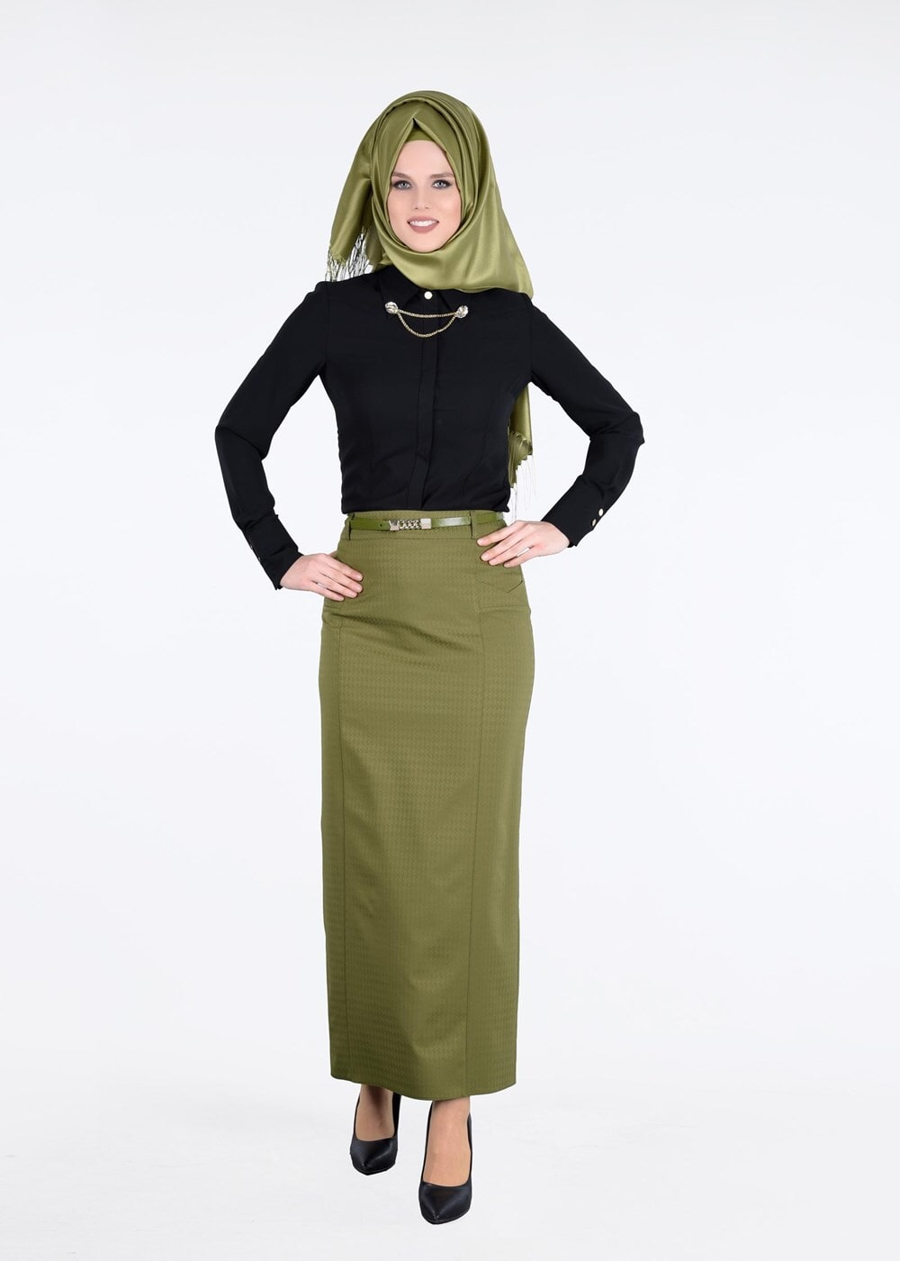 Tesettür giyim YEŞİL T 6881 Görkem Etek-Alv Fashion