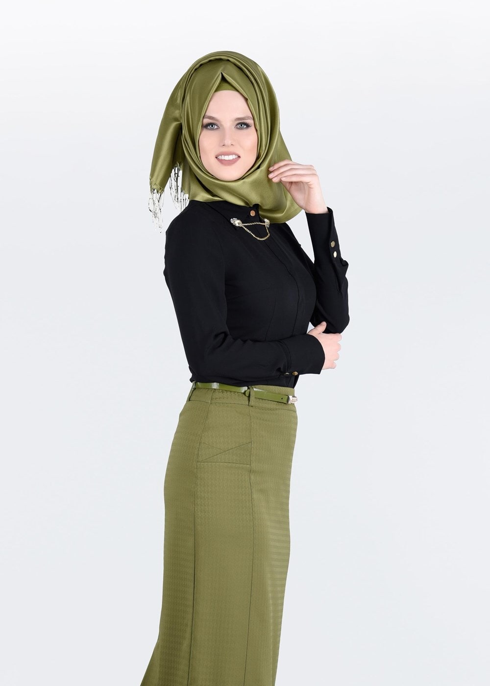 Tesettür giyim YEŞİL T 6881 Görkem Etek-Alv Fashion