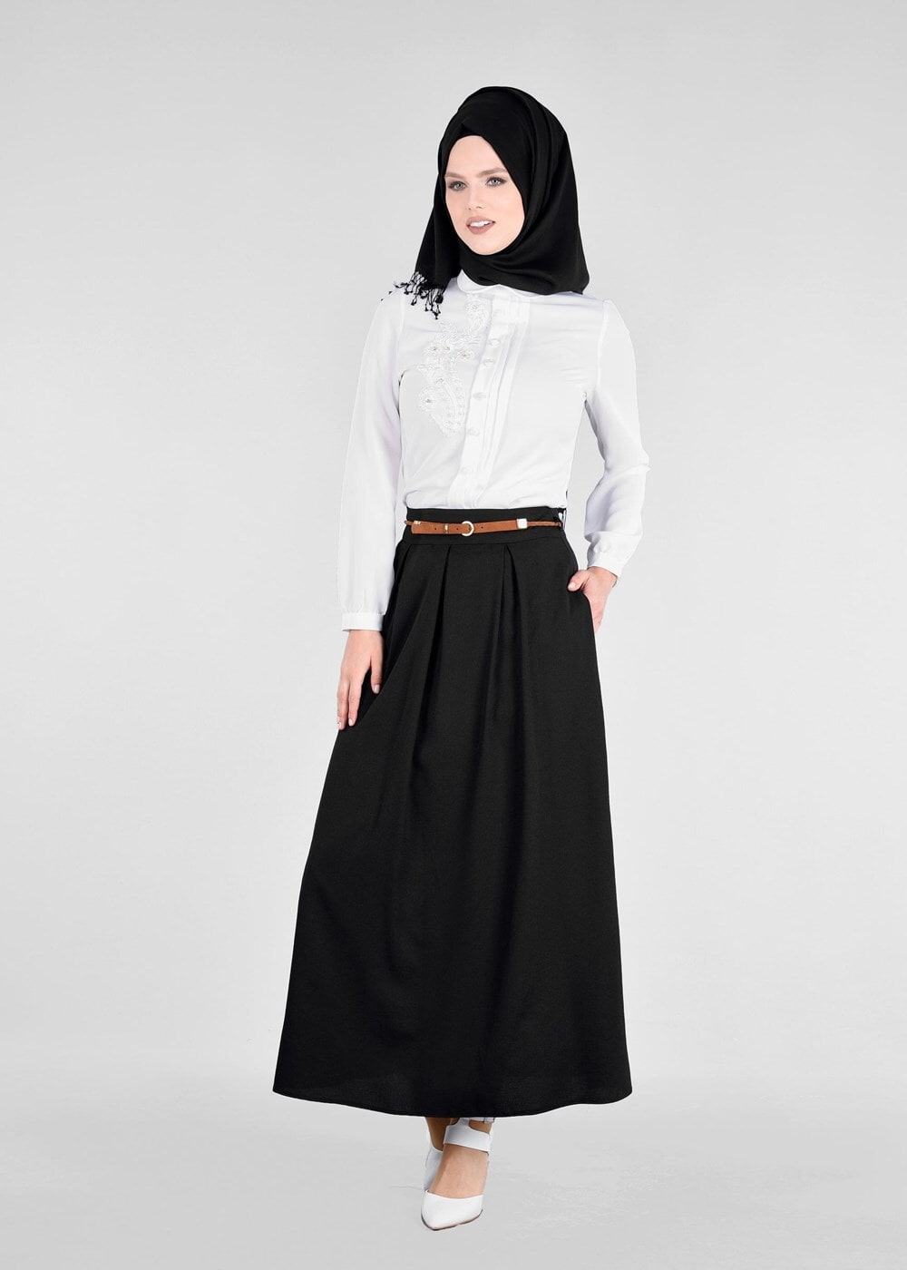 Tesettür giyim SİYAH T 6888 Nora Tesettür Etek-Alv Fashion