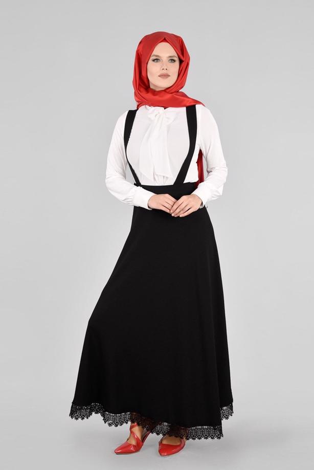 Vêtements hijab  T 7024 Işıl Lıfe-Güpür Detaylı Etek - TRENDTESETTÜR