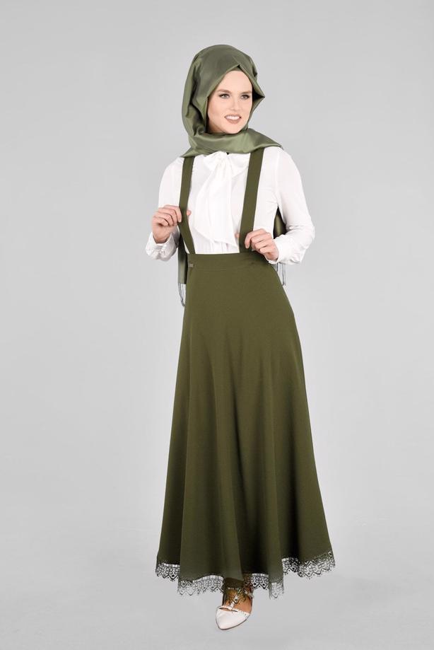 Vêtements hijab  T 7024 Işıl Lıfe-Güpür Detaylı Etek - TRENDTESETTÜR