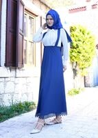 Hijab clothing NAVY BLUE T 7024 Işıl Lıfe-Güpür Detaylı Etek