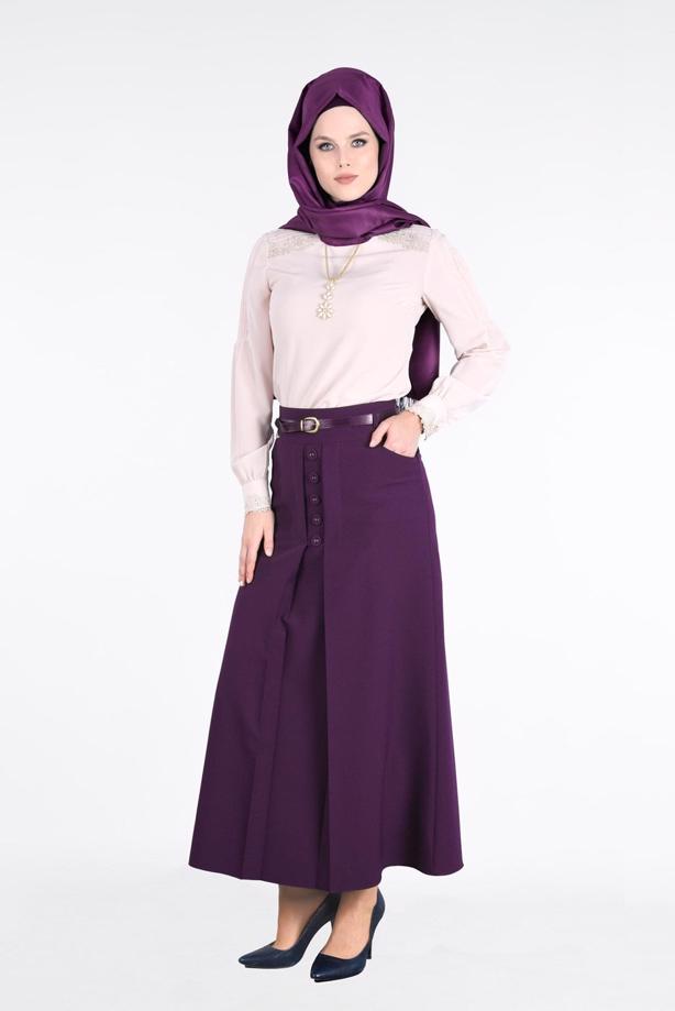 Vêtements hijab  T 7114 Işıl Lıfe-Düğme Detaylı Etek - TRENDTESETTÜR