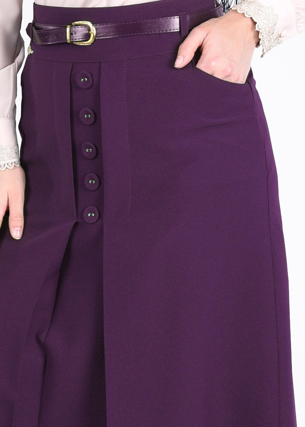 Vêtements hijab POURPRE T 7114 Işıl Lıfe-Düğme Detaylı Etek