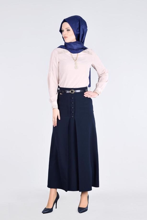 Vêtements hijab  T 7114 Işıl Lıfe-Düğme Detaylı Etek - TRENDTESETTÜR