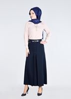 Vêtements hijab BLEU MARINE T 7114 Işıl Lıfe-Düğme Detaylı Etek