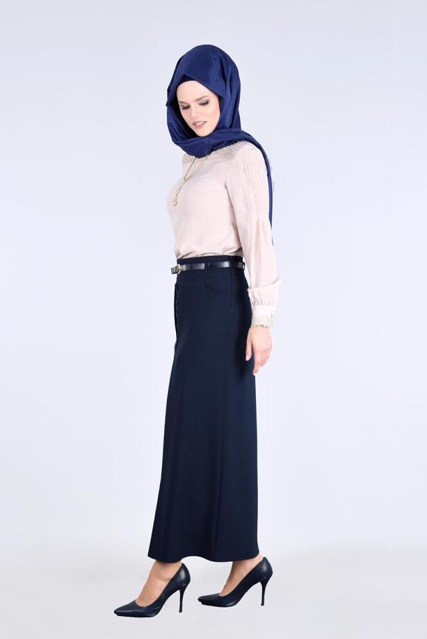 Vêtements hijab  T 7114 Işıl Lıfe-Düğme Detaylı Etek - TRENDTESETTÜR