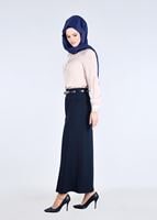 Vêtements hijab BLEU MARINE T 7114 Işıl Lıfe-Düğme Detaylı Etek