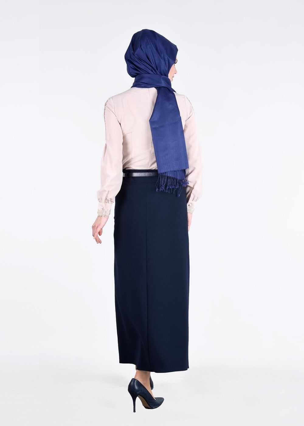 Vêtements hijab BLEU MARINE T 7114 Işıl Lıfe-Düğme Detaylı Etek