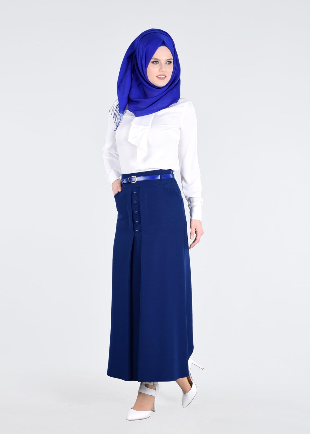 Vêtements hijab BLEU MARINE T 7114 Işıl Lıfe-Düğme Detaylı Etek