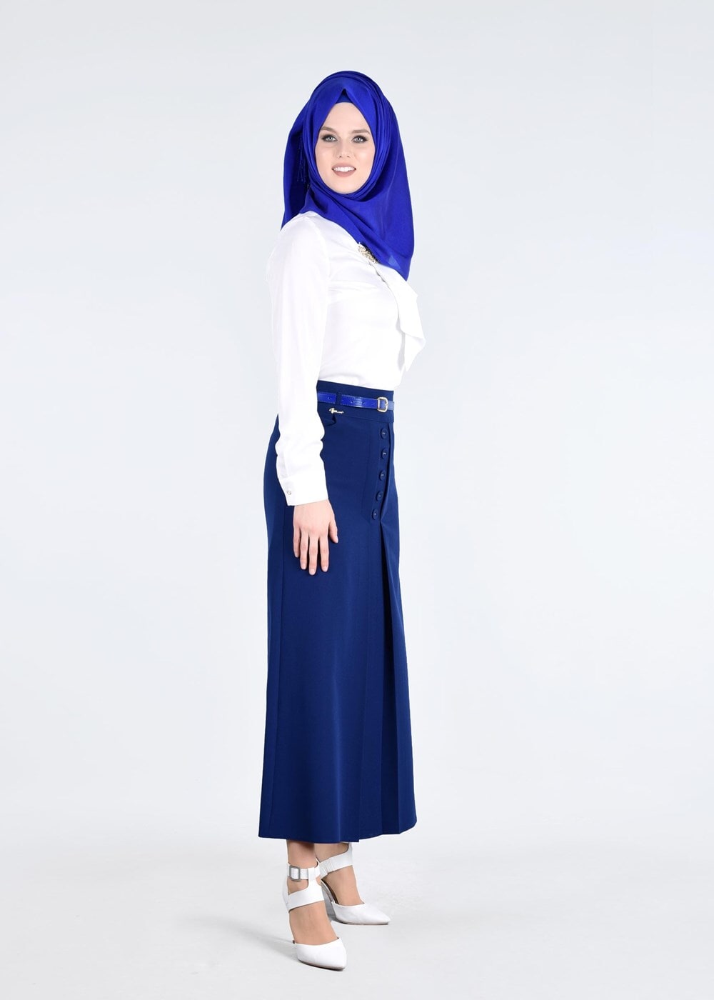 Vêtements hijab BLEU MARINE T 7114 Işıl Lıfe-Düğme Detaylı Etek
