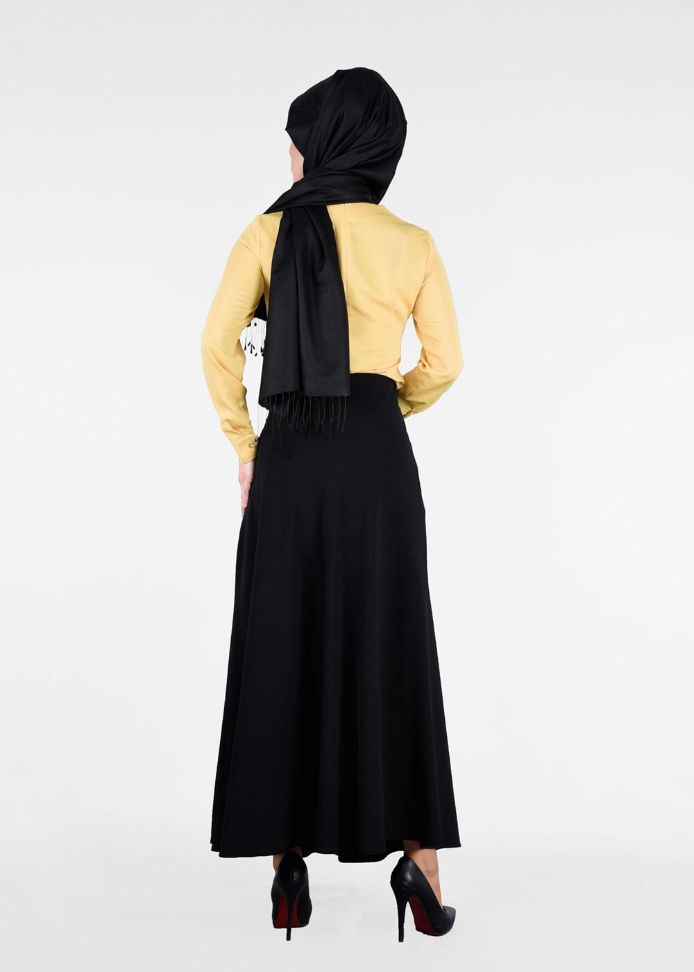 Hijab clothing BLACK T 8014 Işıl Lıfe-Kemerli Etek