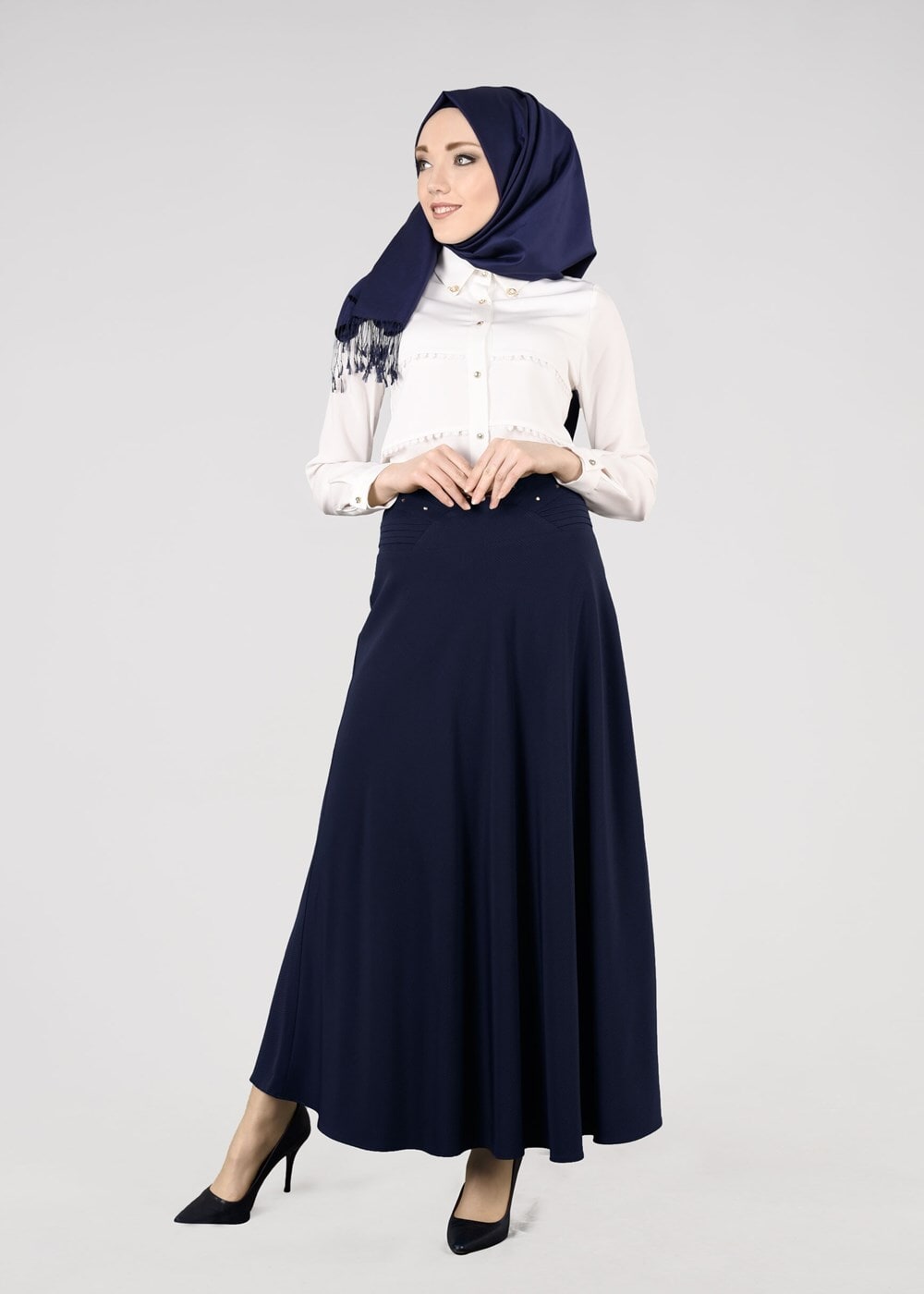 Hijab clothing NAVY BLUE T 8014 Işıl Lıfe-Kemerli Etek