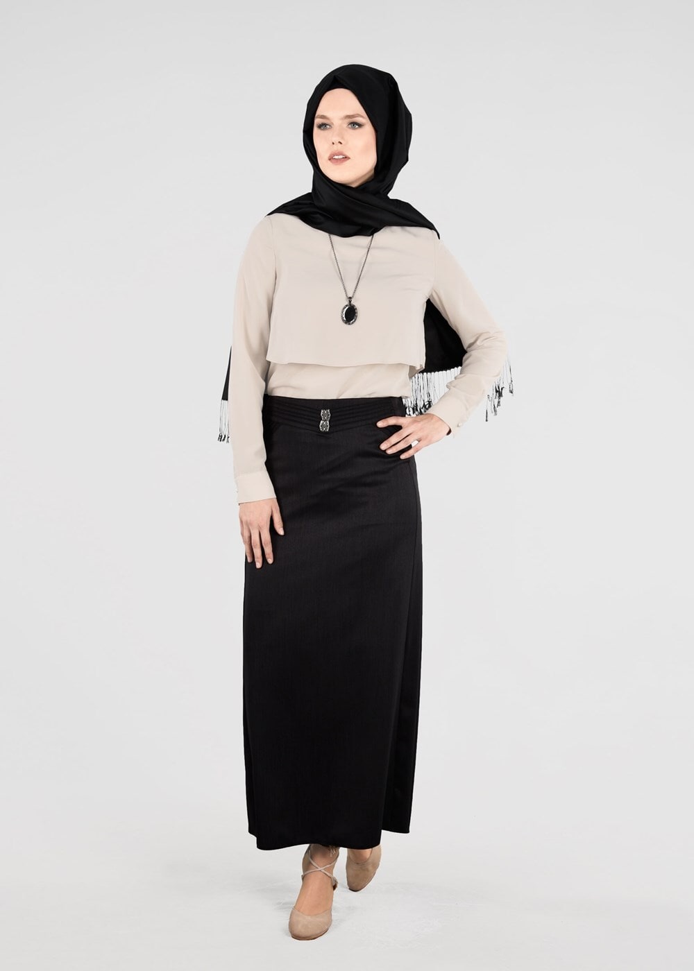 Vêtements hijab NOIR T 8629 Dar Kesim Etek-Ers Fashion