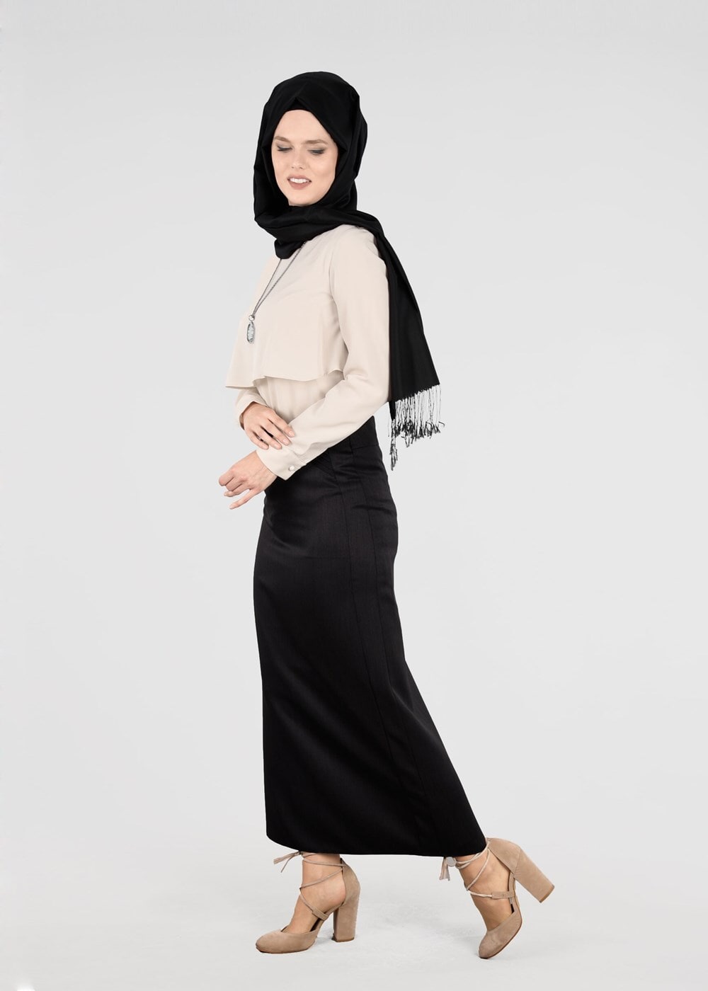 Vêtements hijab NOIR T 8629 Dar Kesim Etek-Ers Fashion