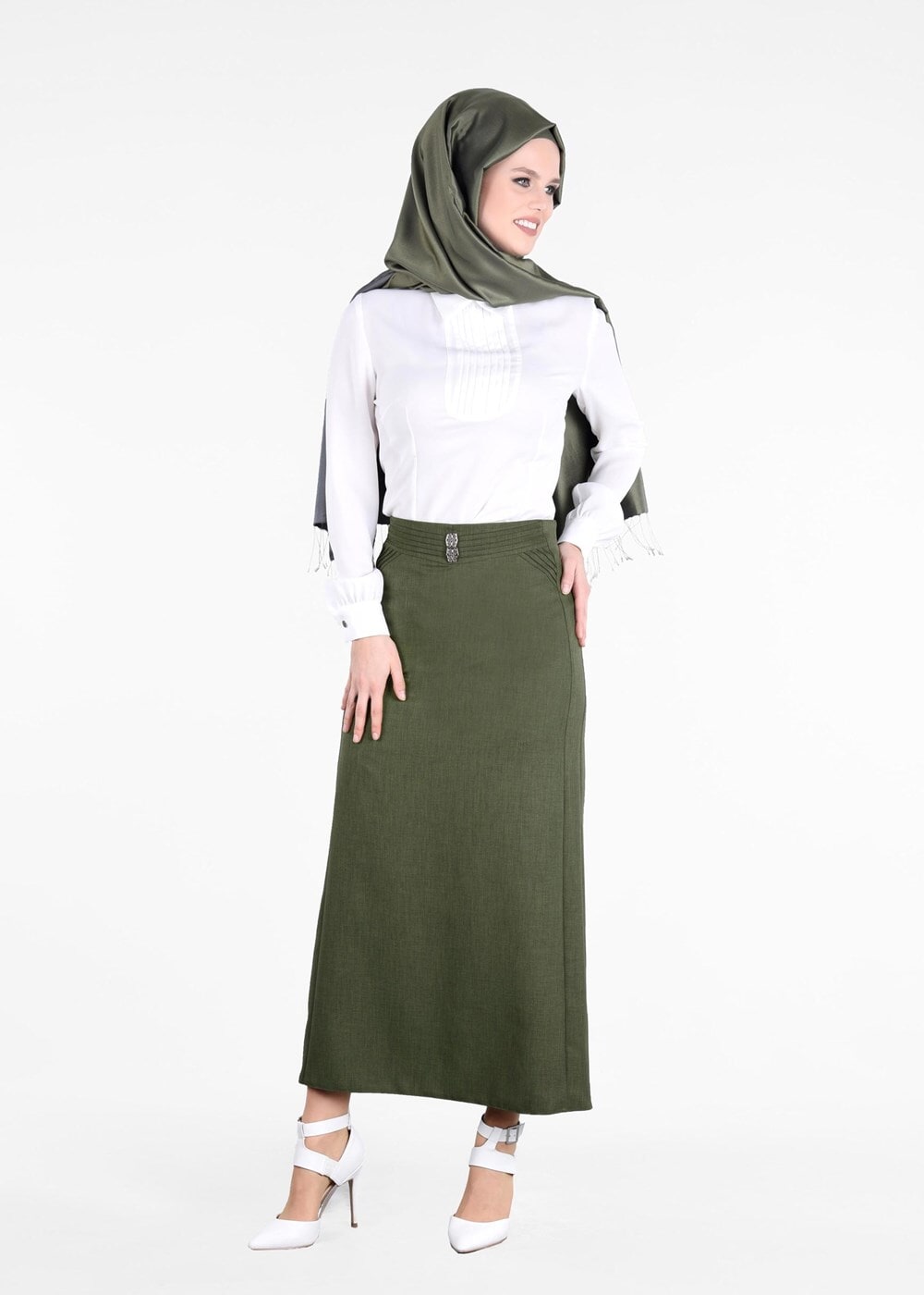 Vêtements hijab KAKI T 8629 Dar Kesim Etek-Ers Fashion