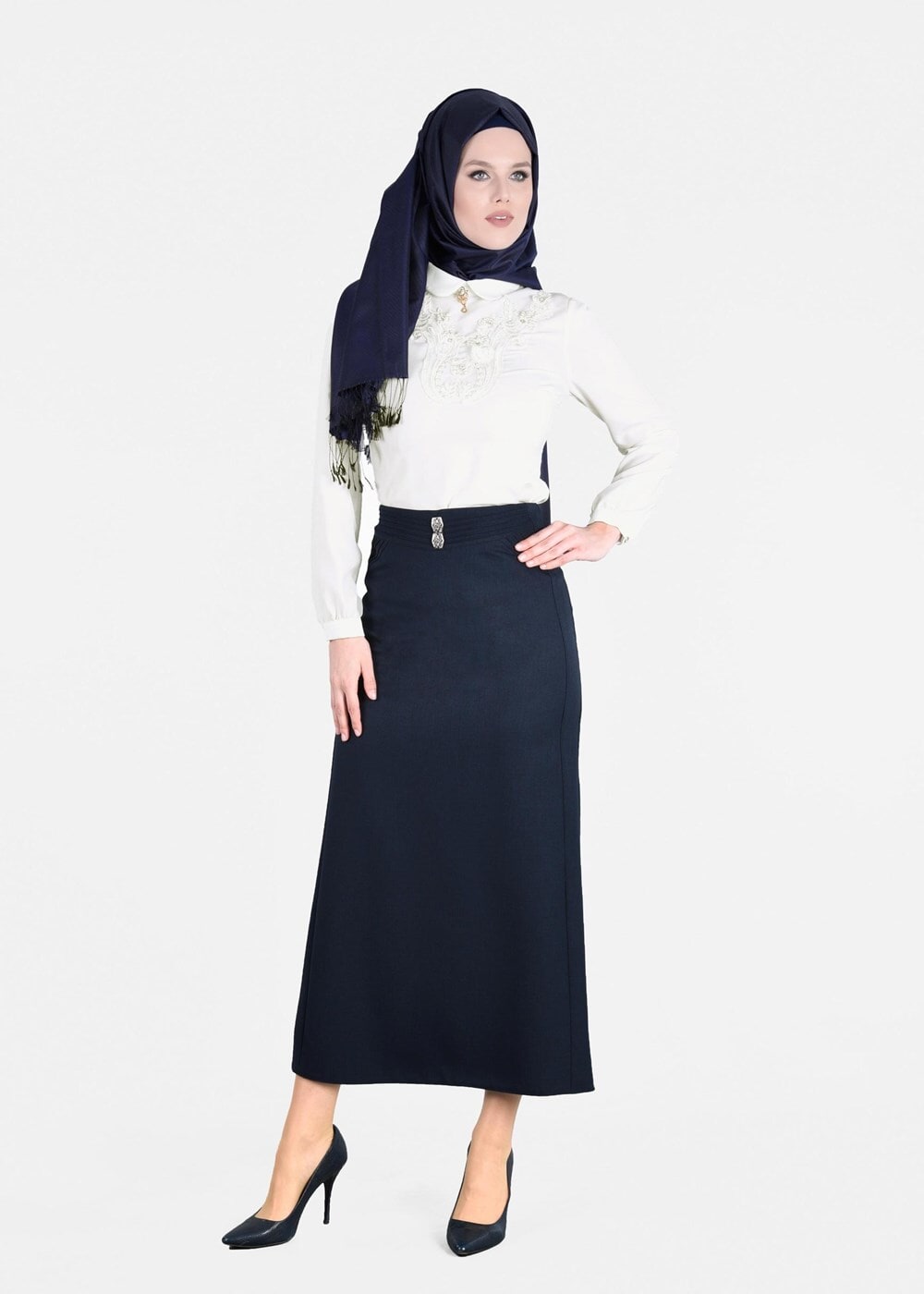 Vêtements hijab BLEU MARINE T 8629 Dar Kesim Etek-Ers Fashion