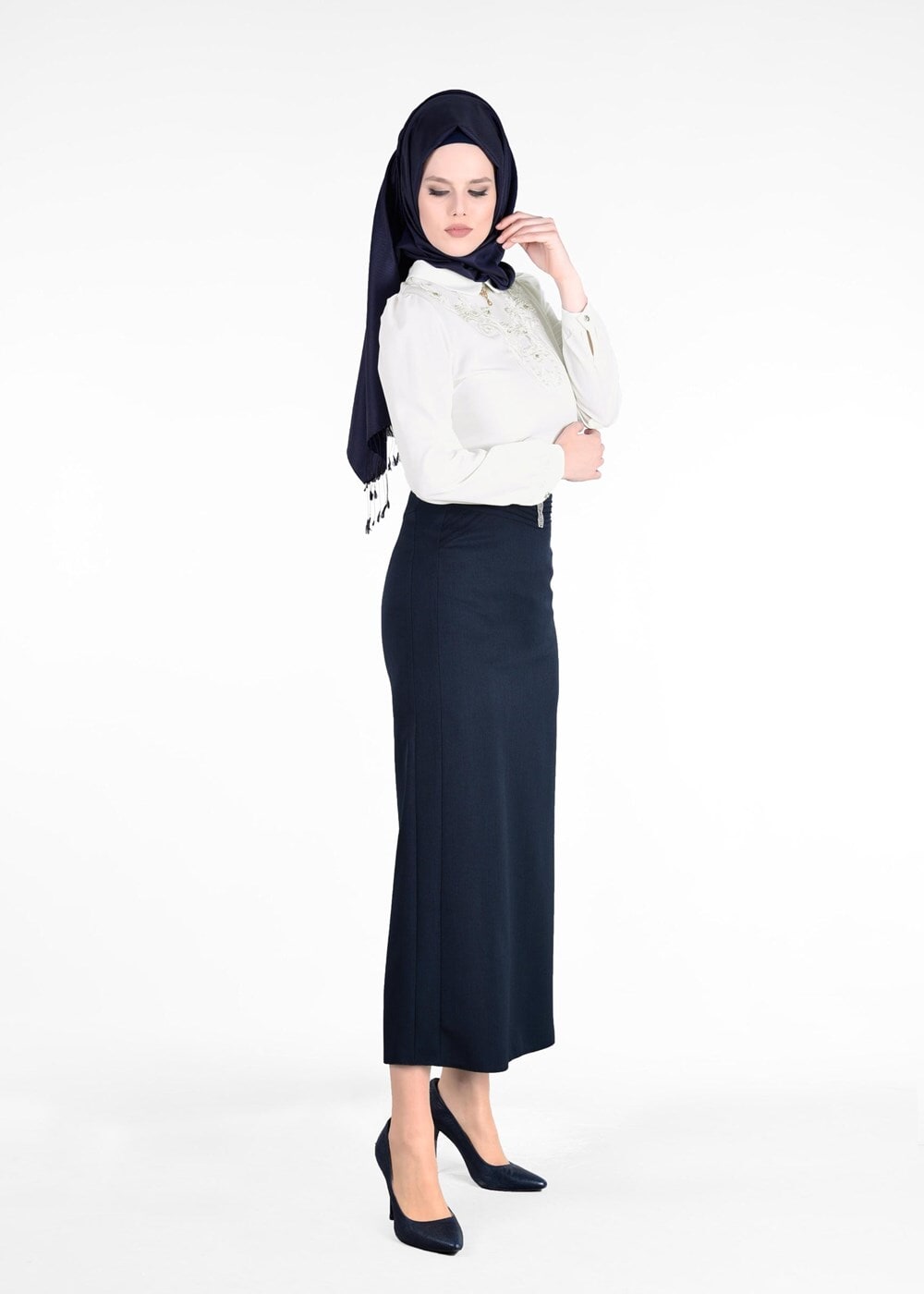 Vêtements hijab BLEU MARINE T 8629 Dar Kesim Etek-Ers Fashion