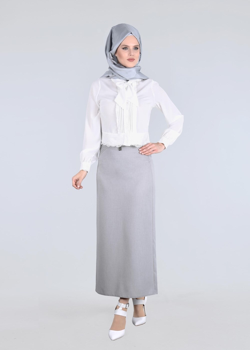 Vêtements hijab BEIGE T 8629 Dar Kesim Etek-Ers Fashion