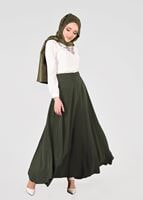 Tesettür giyim HAKİ T 8696 Allday-Yüksek Bel Etek