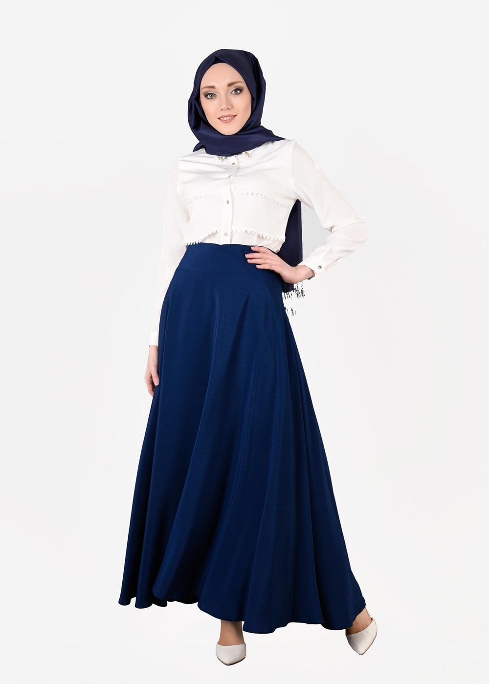 Tesettür giyim LACİVERT T 8696 Allday-Yüksek Bel Etek