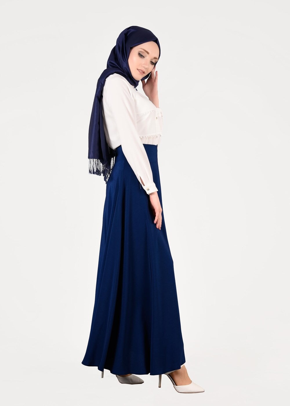Tesettür giyim LACİVERT T 8696 Allday-Yüksek Bel Etek
