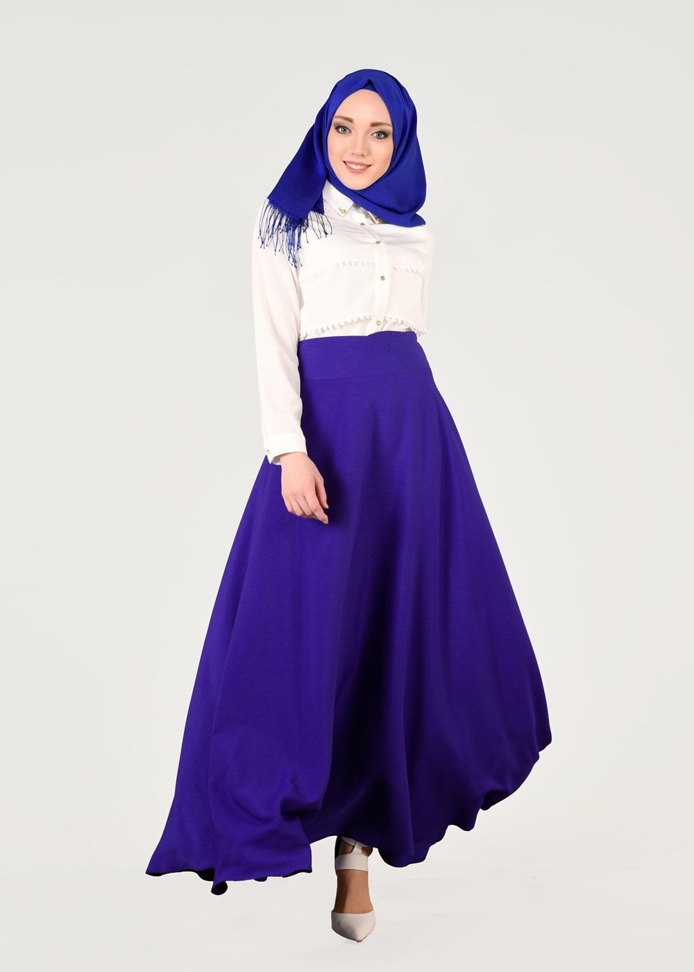 Tesettür giyim LACİVERT T 8696 Allday-Yüksek Bel Etek