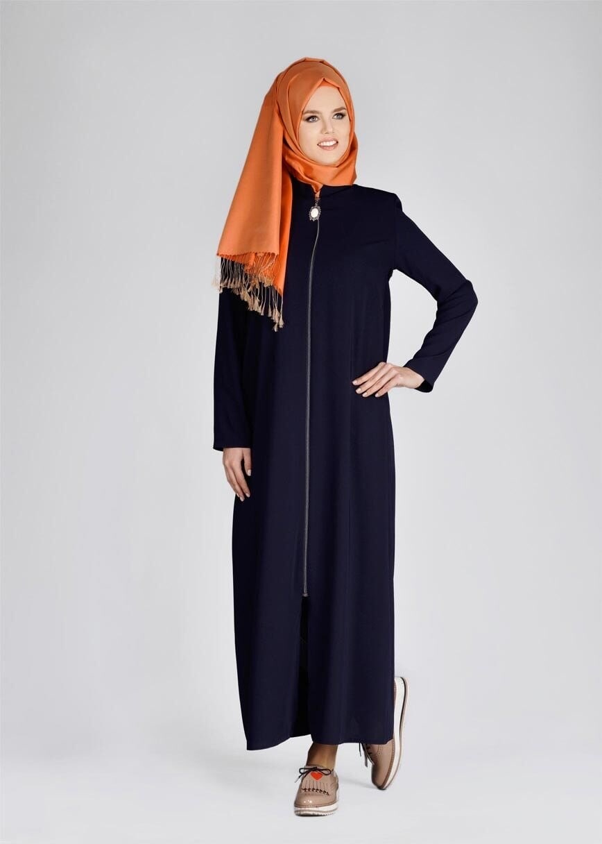 Tesettür giyim LACİVERT T 90971 Elegance-Nakış Detaylı Ferace