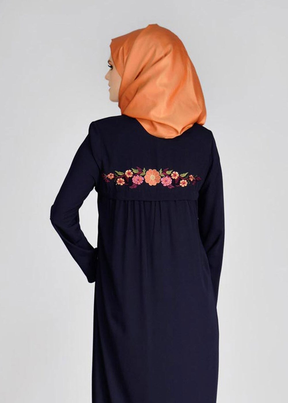 Tesettür giyim LACİVERT T 90971 Elegance-Nakış Detaylı Ferace