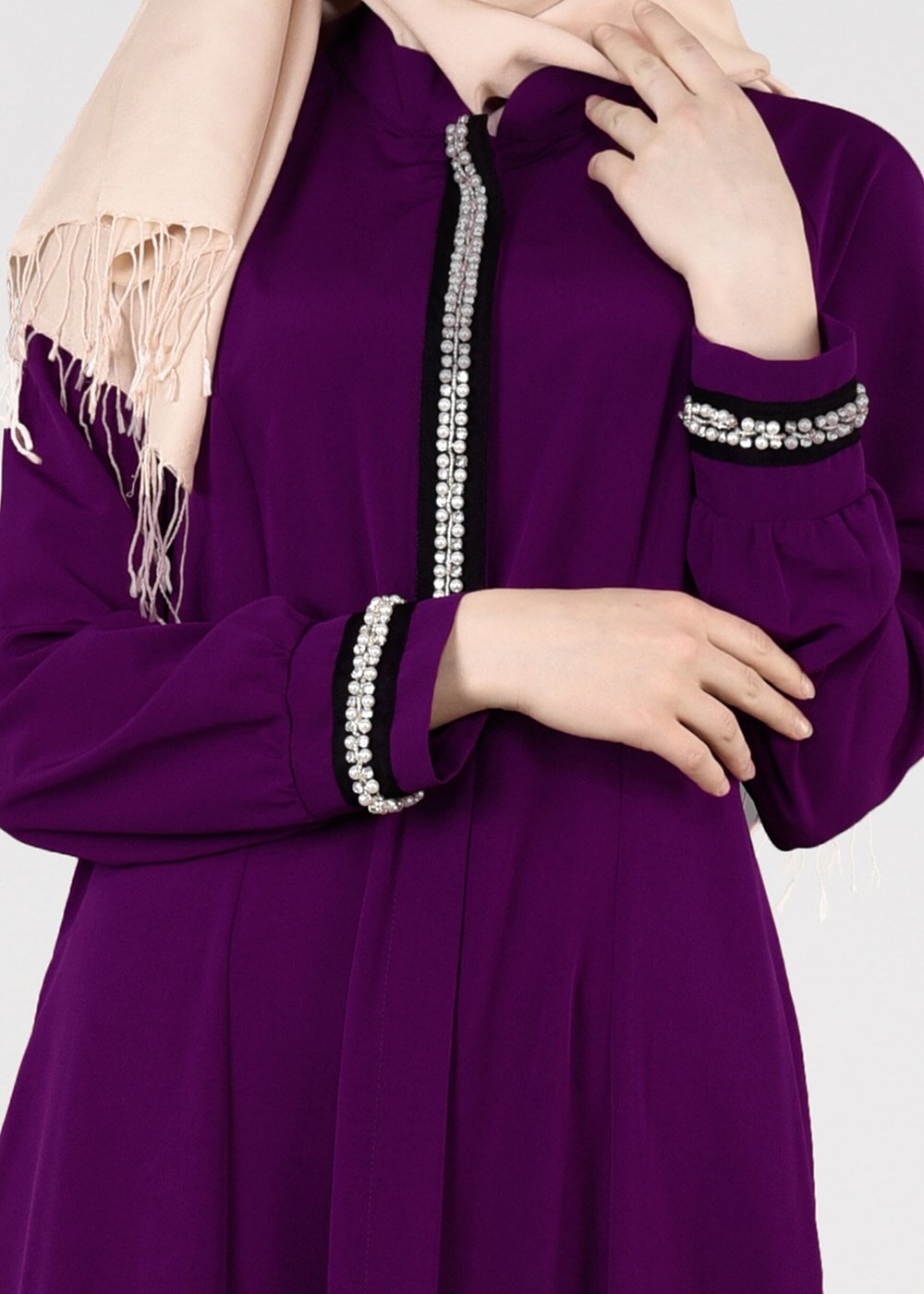 Tesettür giyim MÜRDÜM T 96106 Allday- Boncuk İşlemeli Ferace