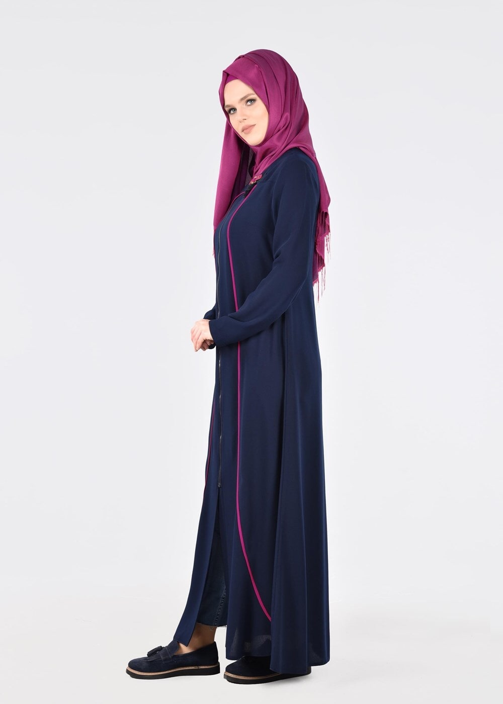 Hijab clothing NAVY BLUE T 8195 Nil Crep Tesettür Ferace-Alv Fashion