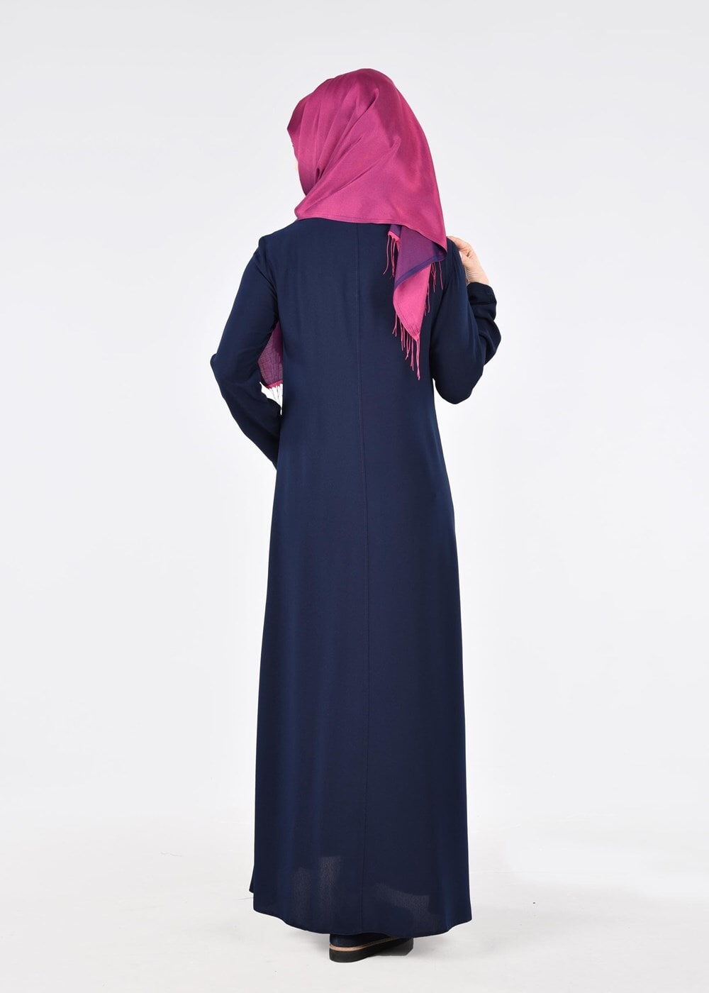 Hijab clothing NAVY BLUE T 8195 Nil Crep Tesettür Ferace-Alv Fashion