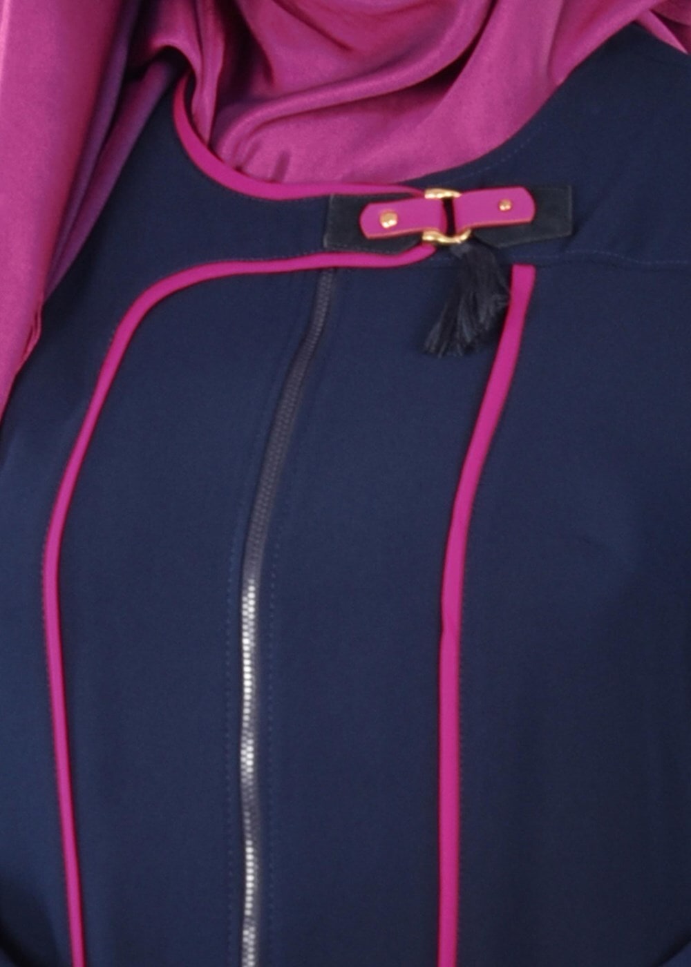 Hijab clothing NAVY BLUE T 8195 Nil Crep Tesettür Ferace-Alv Fashion