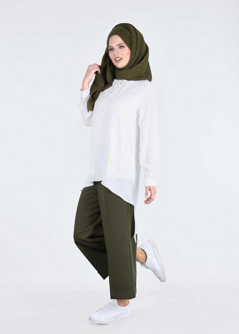 Tesettür giyim HAKİ T 0204 Kapri Pantolon-Pr Collection