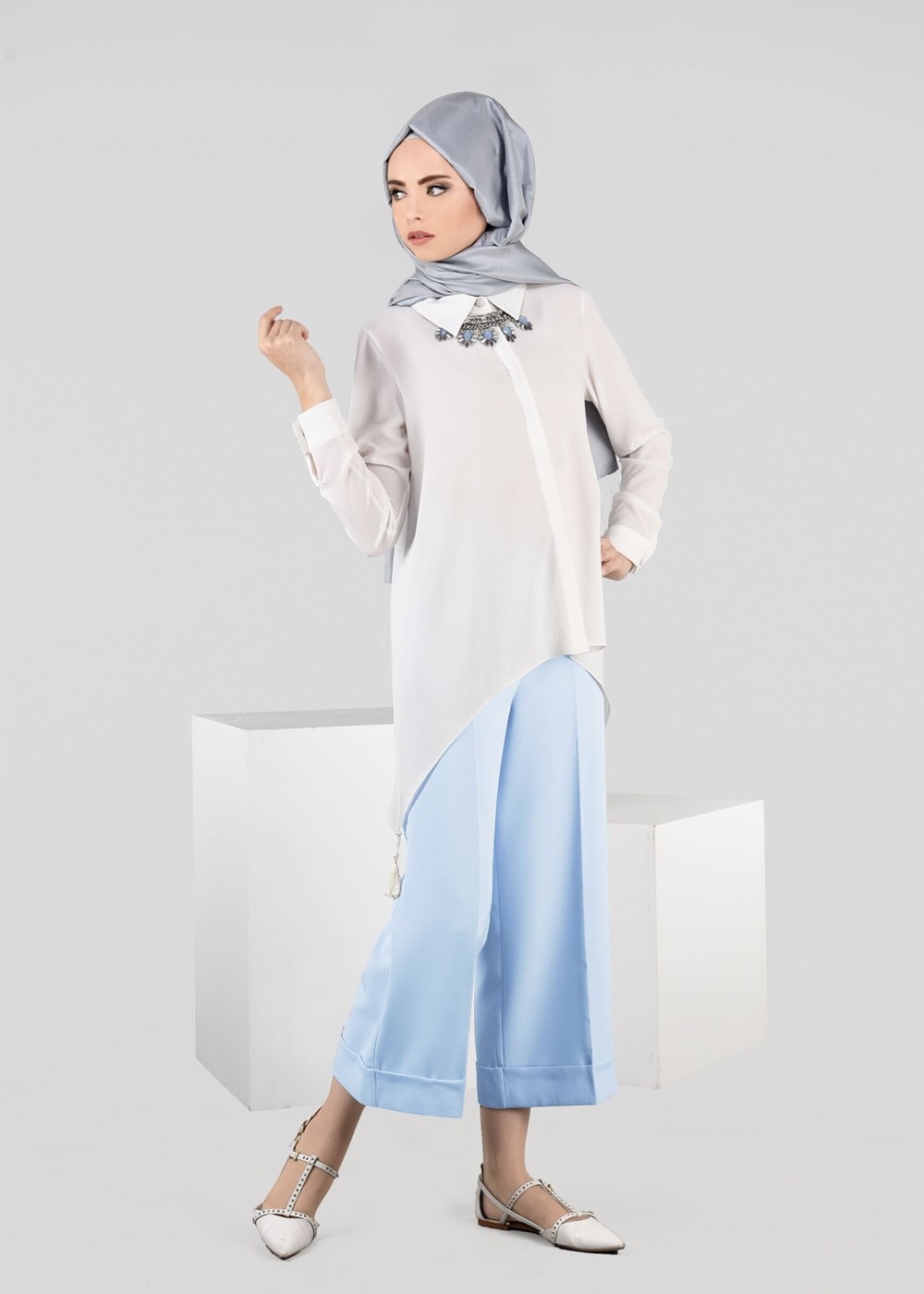 Tesettür giyim MAVİ T 0204 Kapri Pantolon-Pr Collection