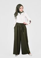 Tesettür giyim HAKİ T 0905 ModaBu- Kuşak Detaylı Tesettür Pantolon