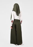 Tesettür giyim HAKİ T 0905 ModaBu- Kuşak Detaylı Tesettür Pantolon